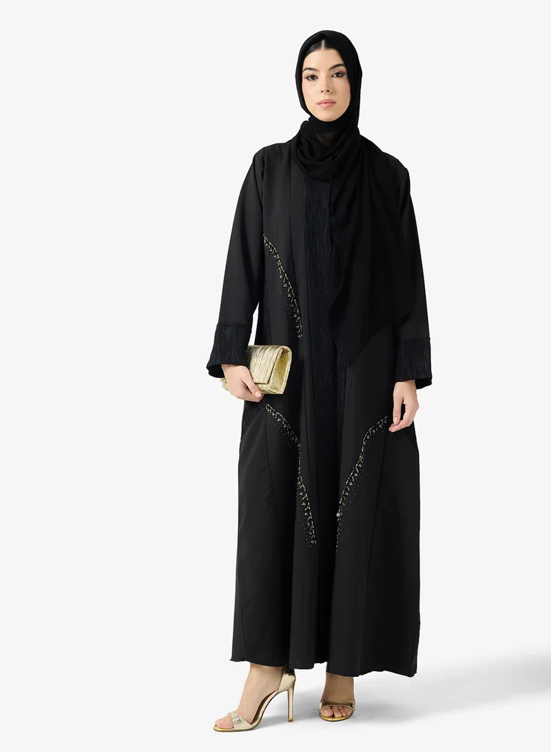 hayas closet Black Embellished Abaya With Sheila